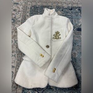 Elegant Women’s White Blazer with Gold Accents